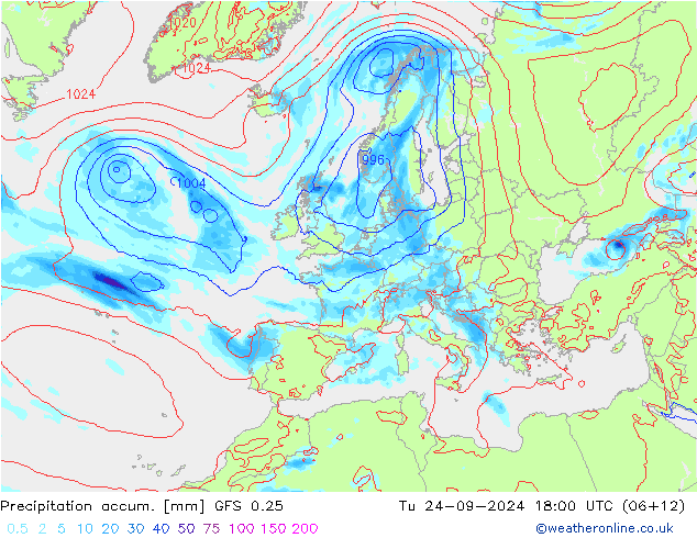 Precipitation accum. GFS 0.25 mar 24.09.2024 18 UTC