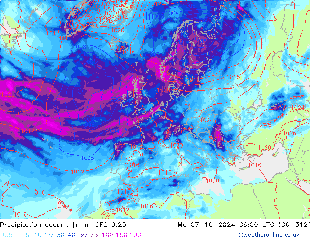 Precipitation accum. GFS 0.25 Seg 07.10.2024 06 UTC