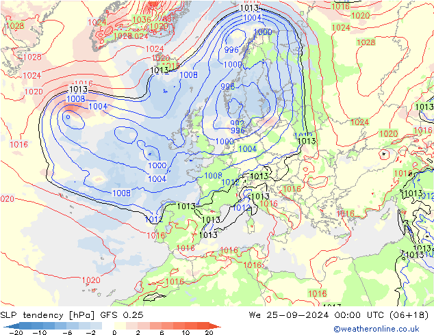 SLP tendency GFS 0.25 We 25.09.2024 00 UTC