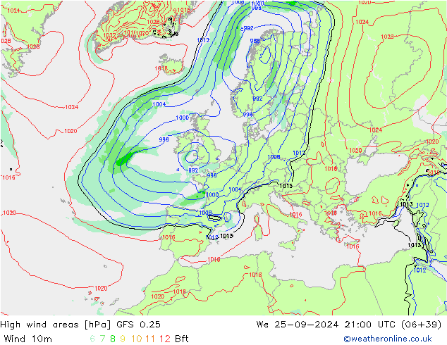 High wind areas GFS 0.25 mer 25.09.2024 21 UTC