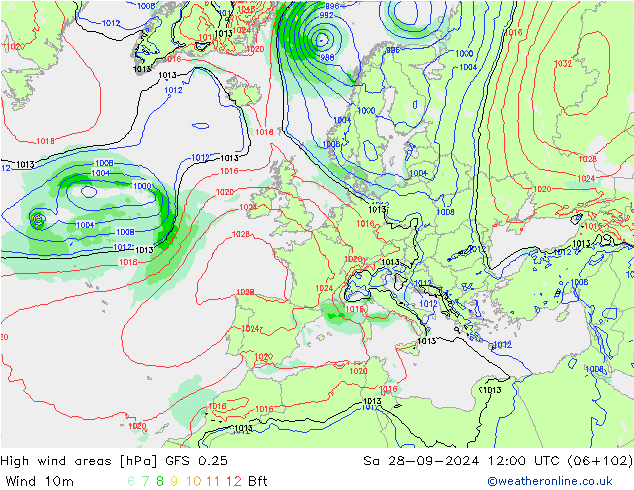 Sturmfelder GFS 0.25 Sa 28.09.2024 12 UTC