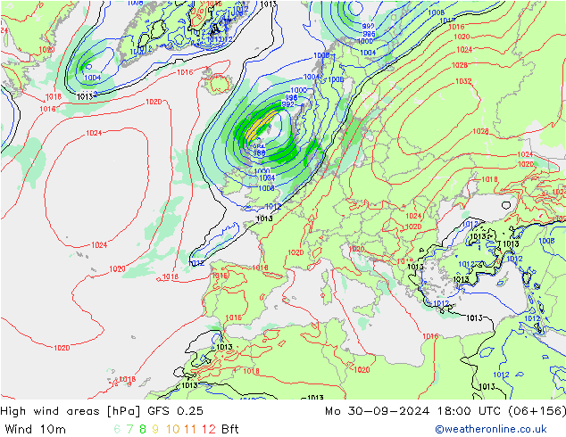 Izotacha GFS 0.25 pon. 30.09.2024 18 UTC