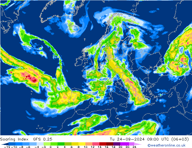 Soaring Index GFS 0.25 wto. 24.09.2024 09 UTC