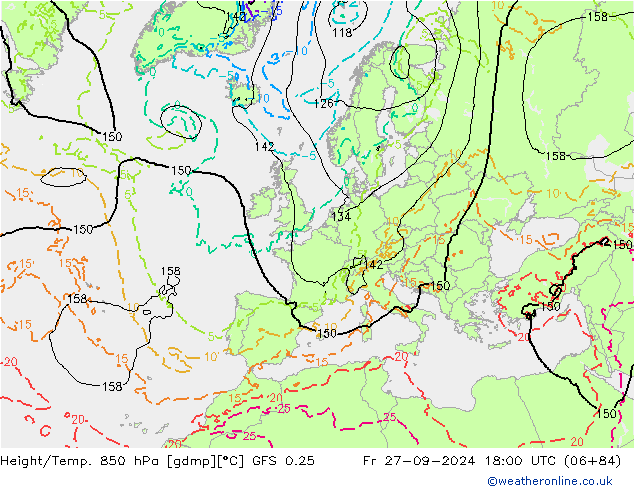 Height/Temp. 850 hPa GFS 0.25 Fr 27.09.2024 18 UTC