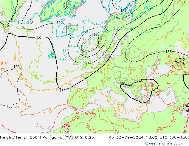 Z500/Rain (+SLP)/Z850 GFS 0.25 Mo 30.09.2024 18 UTC