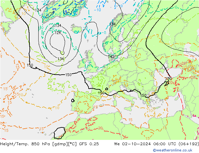 Z500/Yağmur (+YB)/Z850 GFS 0.25 Çar 02.10.2024 06 UTC