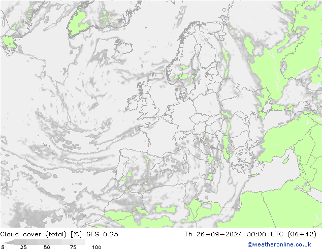 облака (сумма) GFS 0.25 чт 26.09.2024 00 UTC