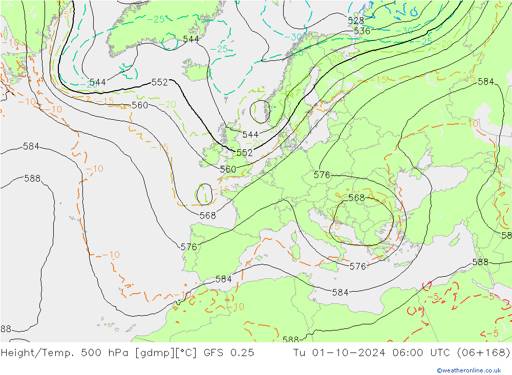 Z500/Rain (+SLP)/Z850 GFS 0.25 mar 01.10.2024 06 UTC