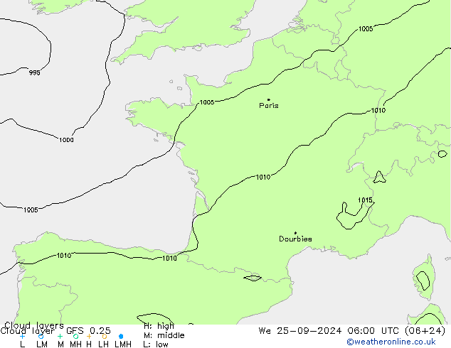 Cloud layer GFS 0.25 mer 25.09.2024 06 UTC