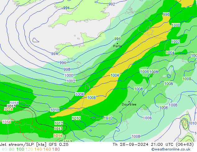 Jet Akımları/SLP GFS 0.25 Per 26.09.2024 21 UTC