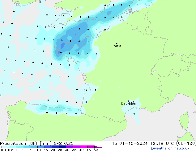 Z500/Yağmur (+YB)/Z850 GFS 0.25 Sa 01.10.2024 18 UTC