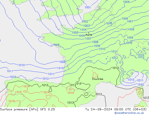 ciśnienie GFS 0.25 wto. 24.09.2024 09 UTC