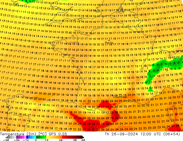 карта температуры GFS 0.25 чт 26.09.2024 12 UTC