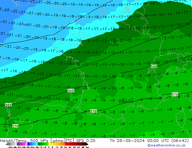 Z500/Rain (+SLP)/Z850 GFS 0.25  26.09.2024 00 UTC