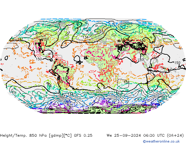 Z500/Rain (+SLP)/Z850 GFS 0.25 Mi 25.09.2024 06 UTC