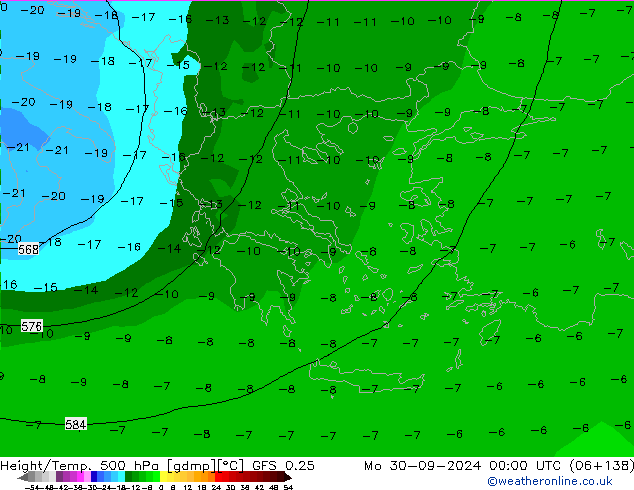 Z500/Rain (+SLP)/Z850 GFS 0.25 pon. 30.09.2024 00 UTC