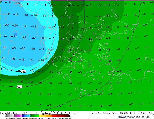 Z500/Rain (+SLP)/Z850 GFS 0.25 Mo 30.09.2024 06 UTC