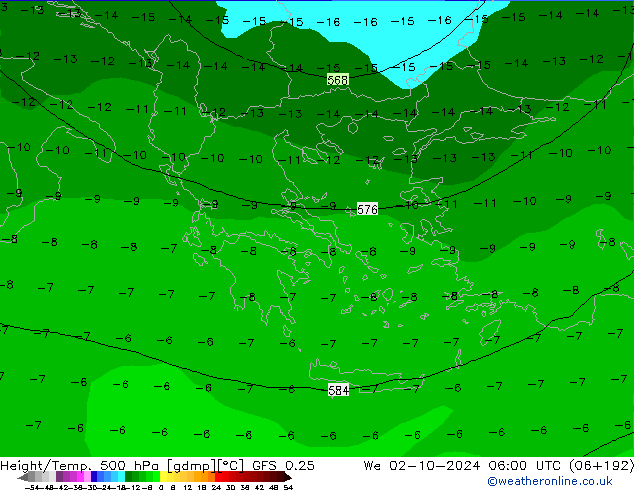 Z500/Rain (+SLP)/Z850 GFS 0.25 Qua 02.10.2024 06 UTC