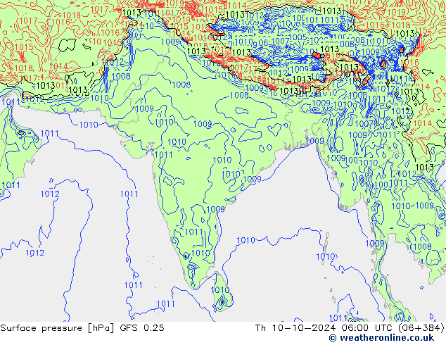 Surface pressure GFS 0.25 Th 10.10.2024 06 UTC