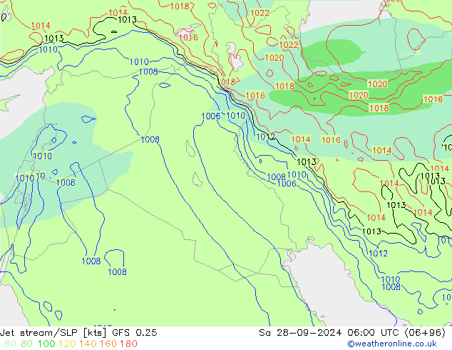 Jet stream GFS 0.25 Sáb 28.09.2024 06 UTC