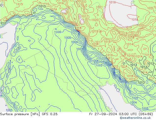 Yer basıncı GFS 0.25 Cu 27.09.2024 03 UTC