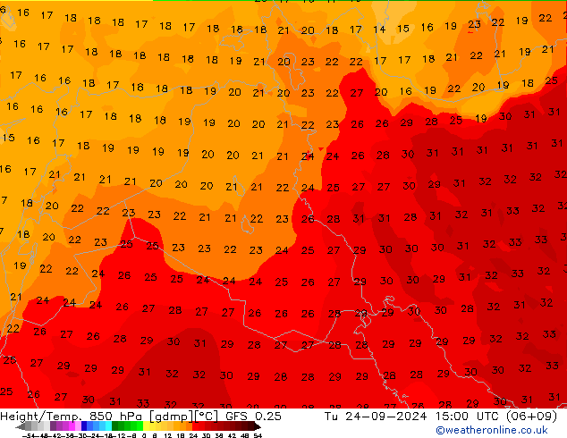 Height/Temp. 850 гПа GFS 0.25 вт 24.09.2024 15 UTC