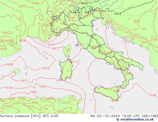 Surface pressure GFS 0.25 We 02.10.2024 12 UTC