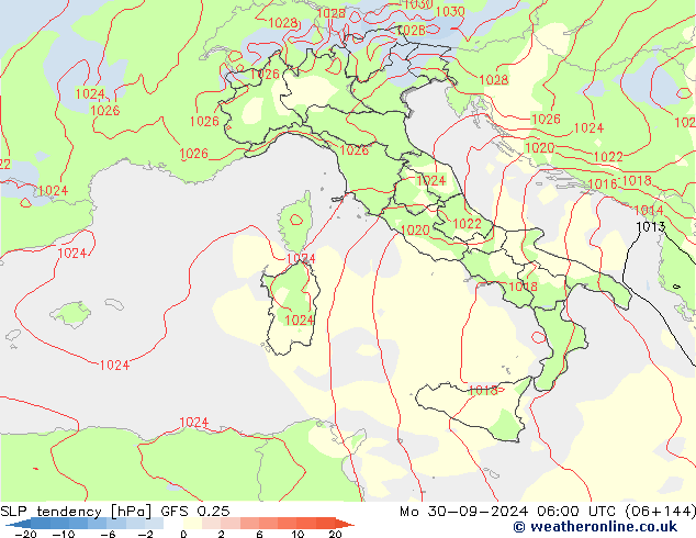 SLP tendency GFS 0.25 Mo 30.09.2024 06 UTC