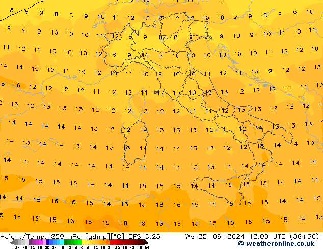 Z500/Rain (+SLP)/Z850 GFS 0.25 mié 25.09.2024 12 UTC