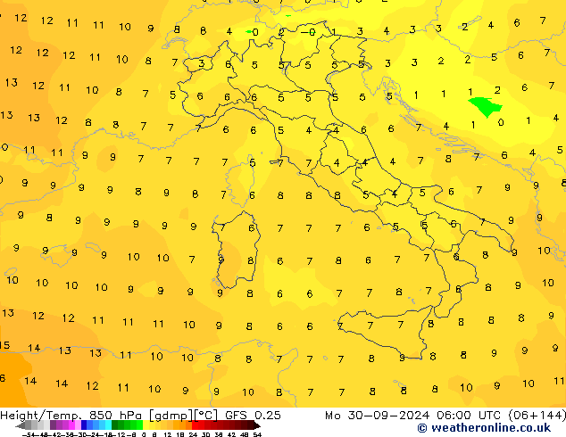 Z500/Rain (+SLP)/Z850 GFS 0.25 Mo 30.09.2024 06 UTC