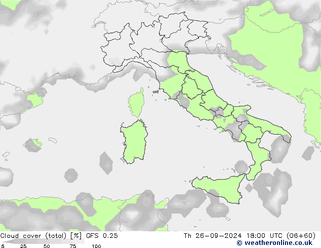 Bewolking (Totaal) GFS 0.25 do 26.09.2024 18 UTC