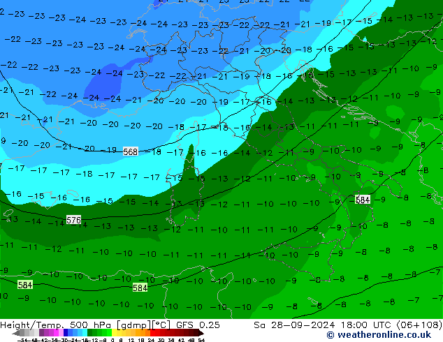 Z500/Rain (+SLP)/Z850 GFS 0.25  28.09.2024 18 UTC