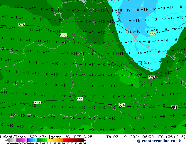 Z500/Rain (+SLP)/Z850 GFS 0.25 czw. 03.10.2024 06 UTC