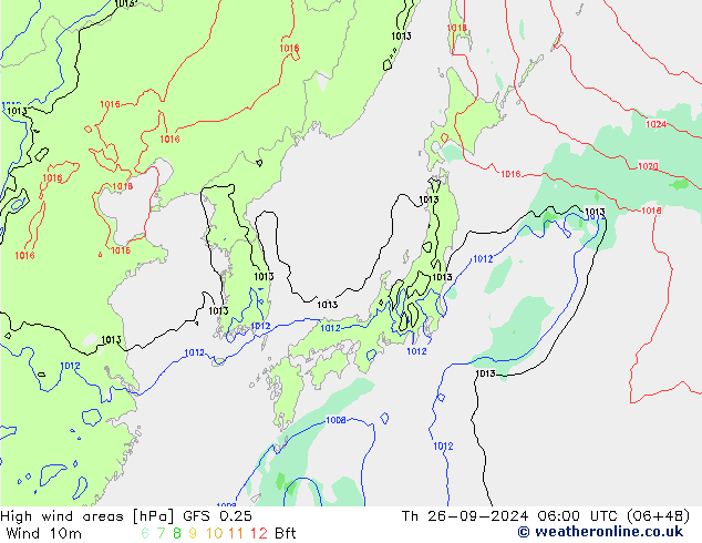 High wind areas GFS 0.25  26.09.2024 06 UTC