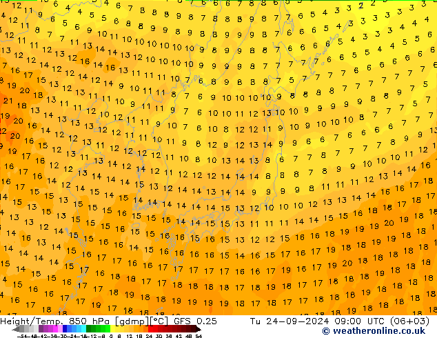 Z500/Yağmur (+YB)/Z850 GFS 0.25 Sa 24.09.2024 09 UTC