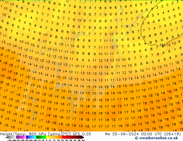 Z500/Rain (+SLP)/Z850 GFS 0.25 mer 25.09.2024 00 UTC