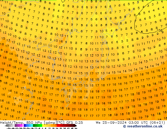 Z500/Rain (+SLP)/Z850 GFS 0.25 We 25.09.2024 03 UTC