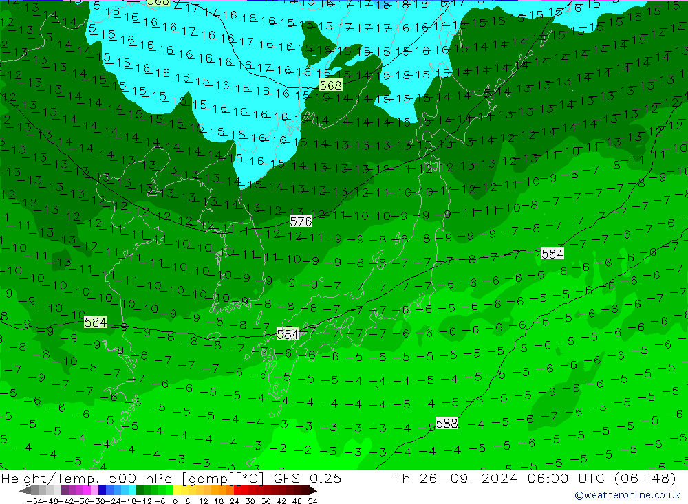 Z500/Rain (+SLP)/Z850 GFS 0.25  26.09.2024 06 UTC