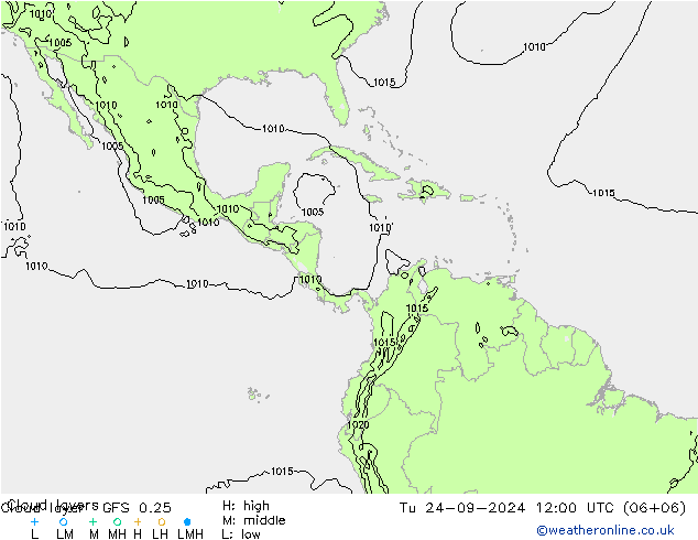 Chmura warstwa GFS 0.25 wto. 24.09.2024 12 UTC