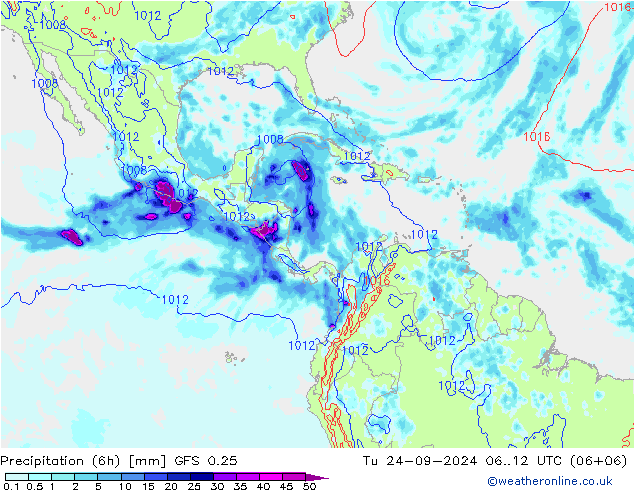 Z500/Rain (+SLP)/Z850 GFS 0.25 Ter 24.09.2024 12 UTC