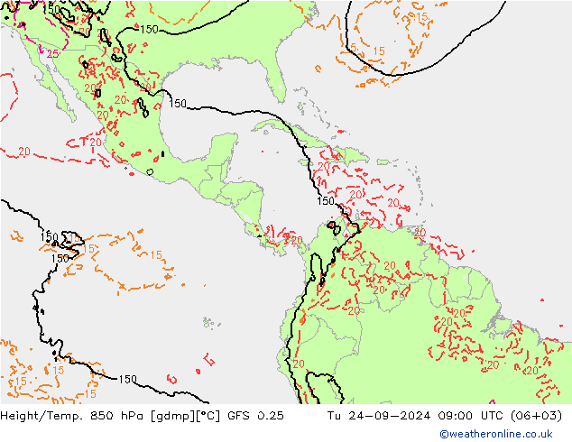 Z500/Rain (+SLP)/Z850 GFS 0.25 Út 24.09.2024 09 UTC