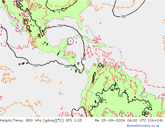 Z500/Rain (+SLP)/Z850 GFS 0.25 mié 25.09.2024 06 UTC