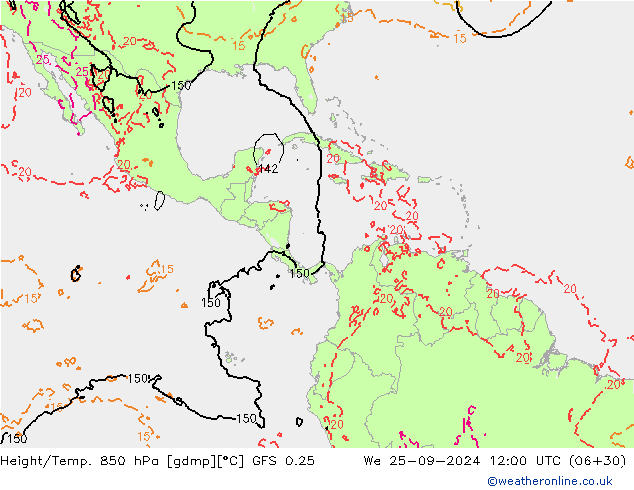 Z500/Rain (+SLP)/Z850 GFS 0.25 We 25.09.2024 12 UTC