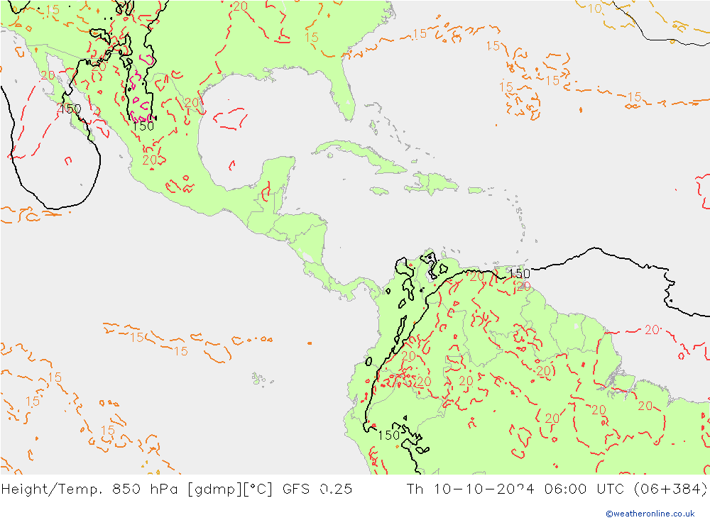 Z500/Rain (+SLP)/Z850 GFS 0.25 Th 10.10.2024 06 UTC