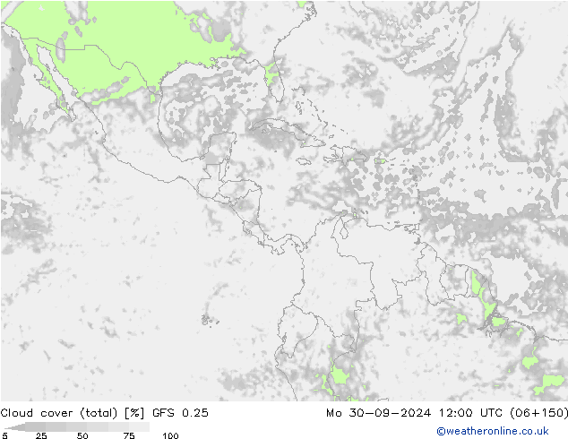 Cloud cover (total) GFS 0.25 Po 30.09.2024 12 UTC