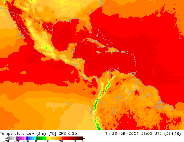 Temperature Low (2m) GFS 0.25 Th 26.09.2024 06 UTC