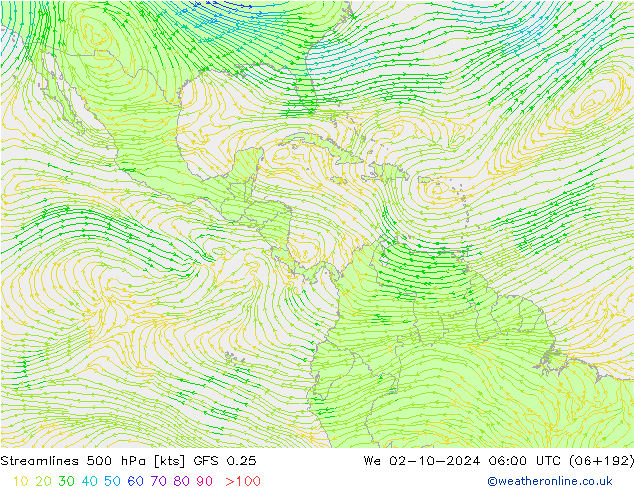 Streamlines 500 hPa GFS 0.25 We 02.10.2024 06 UTC