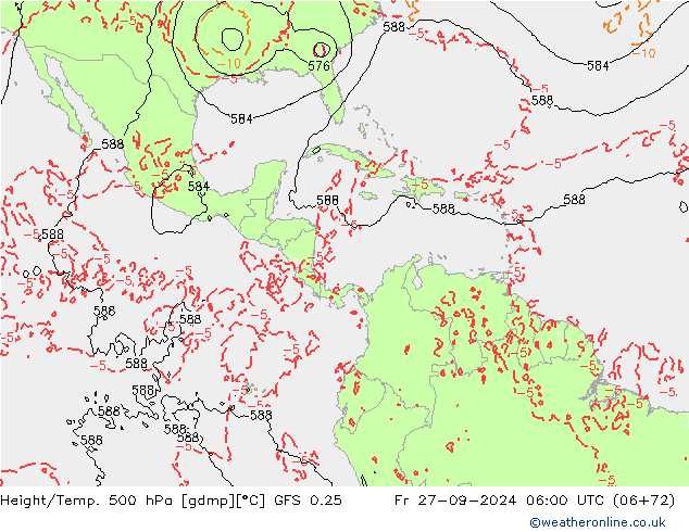 Z500/Rain (+SLP)/Z850 GFS 0.25  27.09.2024 06 UTC