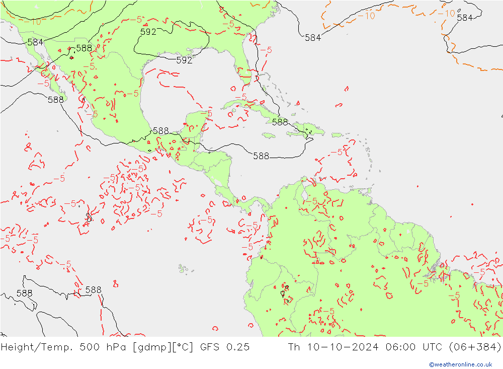 Z500/Rain (+SLP)/Z850 GFS 0.25 Th 10.10.2024 06 UTC