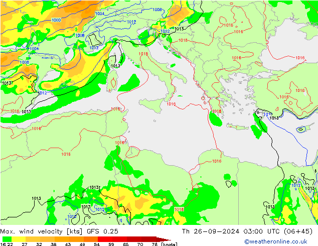 Max. wind velocity GFS 0.25  26.09.2024 03 UTC